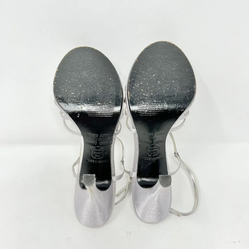 Rhinestone Bling Strappy Womens Jordy Sandal Gray Satin 7 M Prom Party Going Out